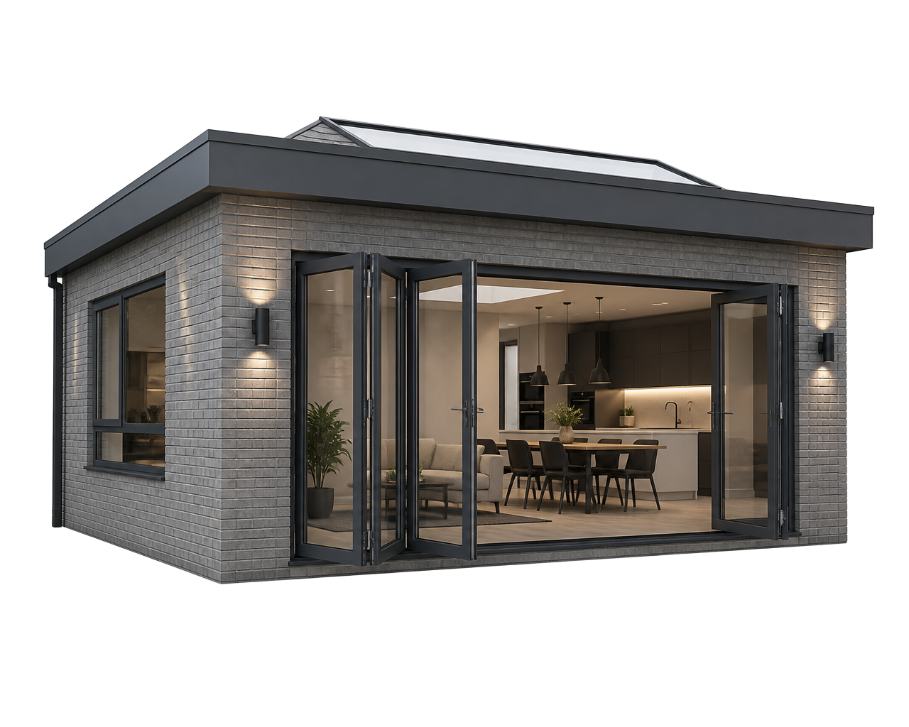 Cut-out render of a modern single-storey house extension